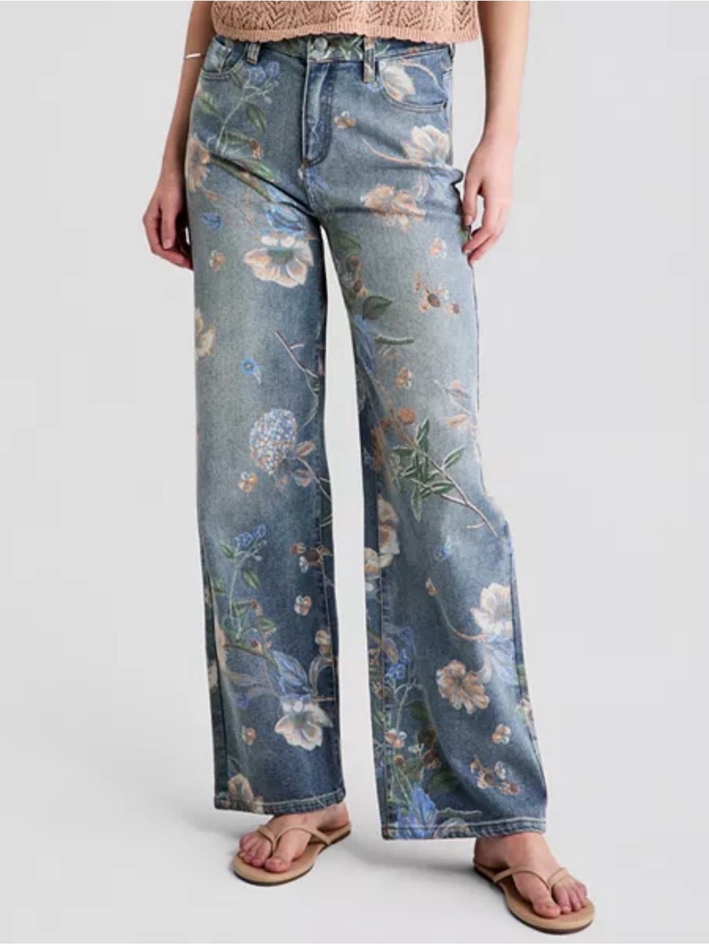 And Now This Mid Rise Wide Leg Floral Denim Jeans Size 31
